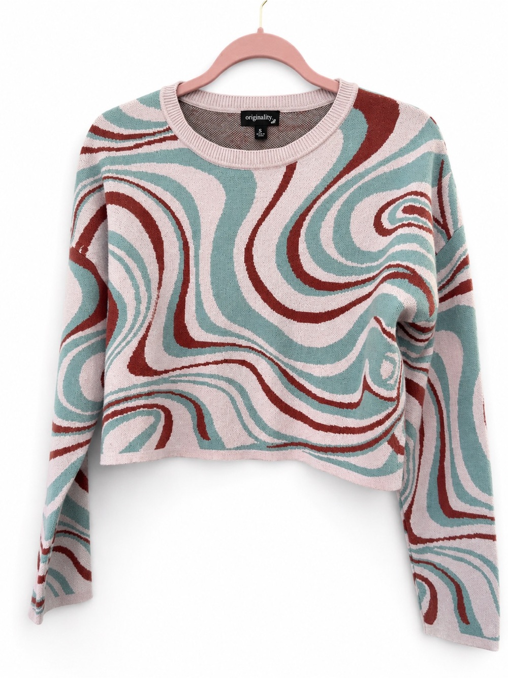 Originality Swirl Pattern Cropped Sweater